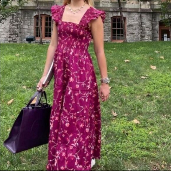 Hill House The Ellie Nap Dress in Burgundy Botanical - Picture 4 of 14